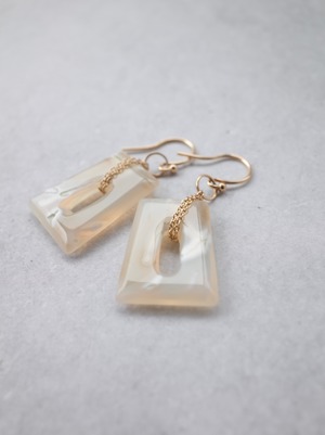 Milky Agate  - Graphical Hook Earrings  -