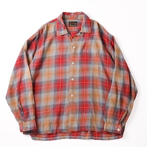【逸品】50s special Vintage rayon ombre check shirt red made in USA about 17H / 50年代 スペシャル ヴィンテージ オンブレ チェック レーヨン シャツ 実寸サイズ17H 実寸XL アメリカ製 レッド 極上生地 地厚 ジャケット生地
