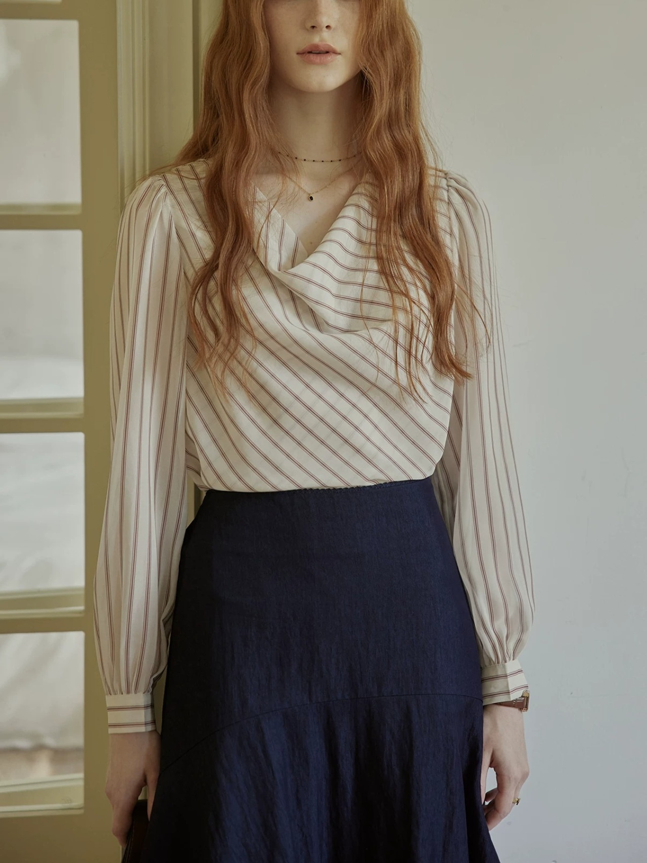 Brume Rayée Draped Blouse F0786