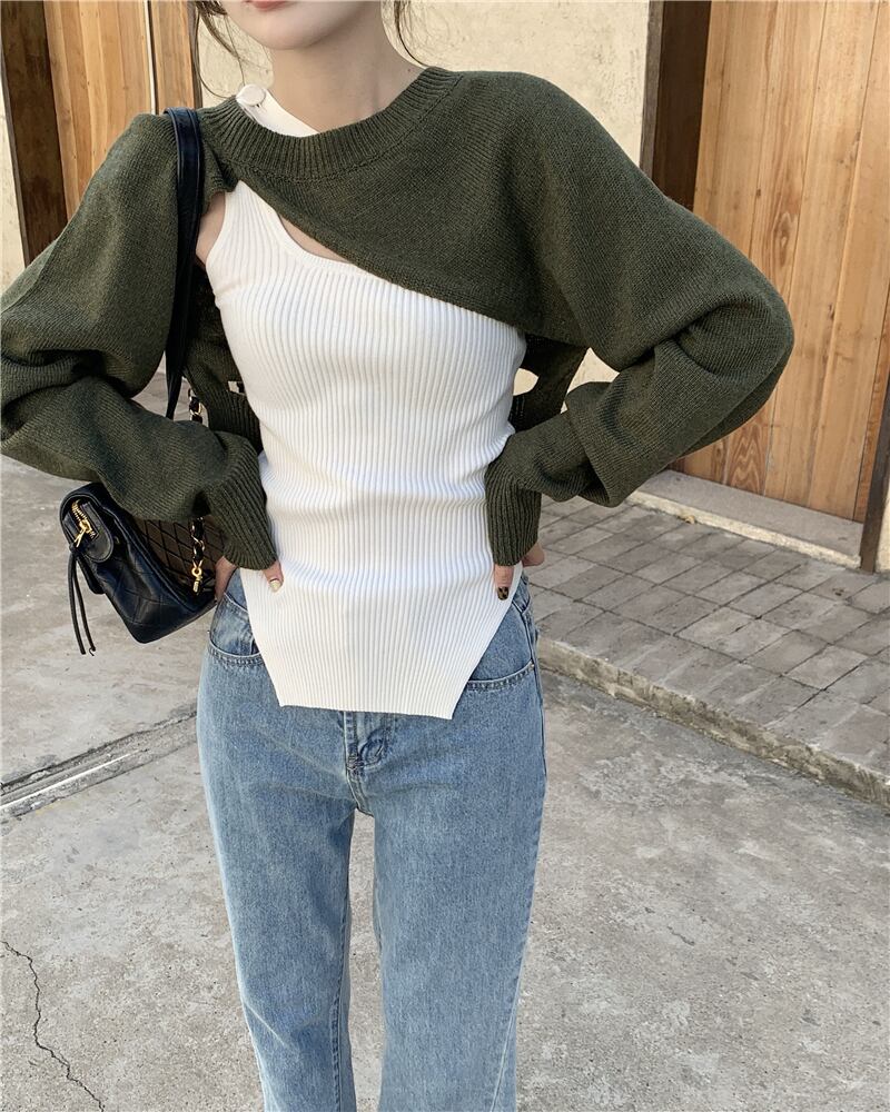 ニットセーター ルーズブラウス トップス オータム ロング 秋物 ブラックストロベリース8955124090