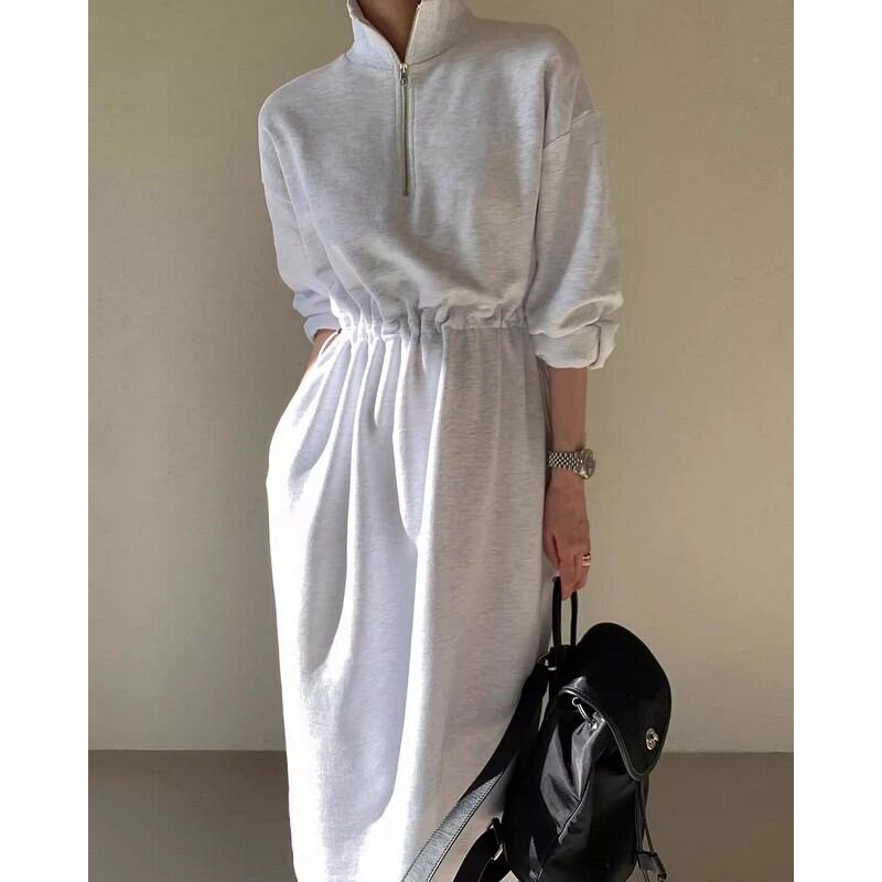 zipper design long sleeve dress W00319