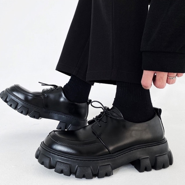 予約販売】レザーシューズ 革靴 メンズ ローファー 厚底 ゴツ底 靴  