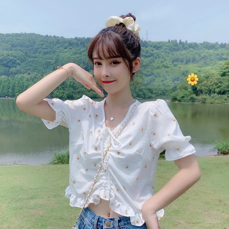 スリーブシャツ サマートップス フローラルVネック 夏物 花柄 スーパーモール44196232311