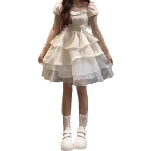 パールデコティアードフリルパフスリーブワンピ ・78497