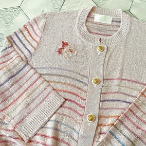 【Vintage】虹色カーディガン ビーズ刺繍 サマーニット 古着
