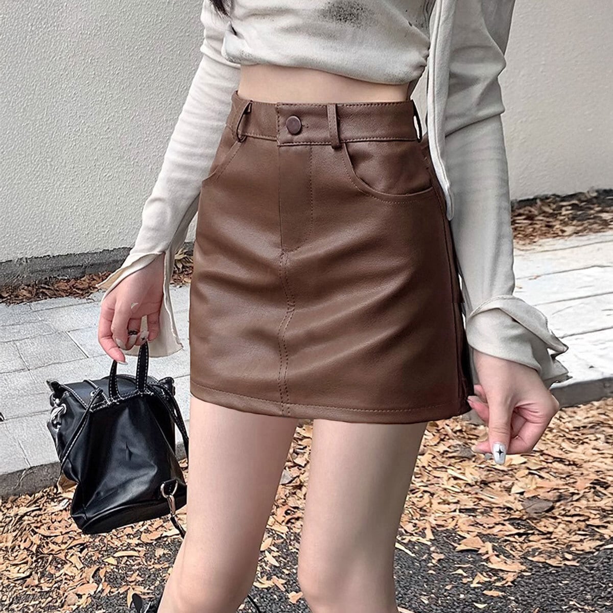 ミニスカート PUレザー ハイウエスト レディース 春秋冬 韓国 スカート おしゃれ きれいめ 大人 カジュアル シンプル タイト 美脚 細見え 大人可愛い 大人女子