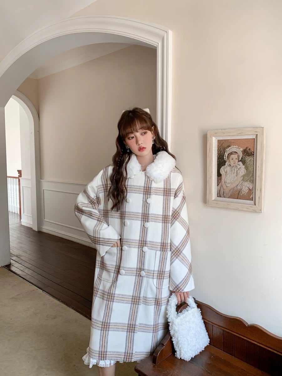 ♥セット売り♥️チェックウールコートくまアップリケJSK♥シャーリーテンプル♥ コート チェック 可愛い 原宿 渋谷 ファー 白 JK カジュアル