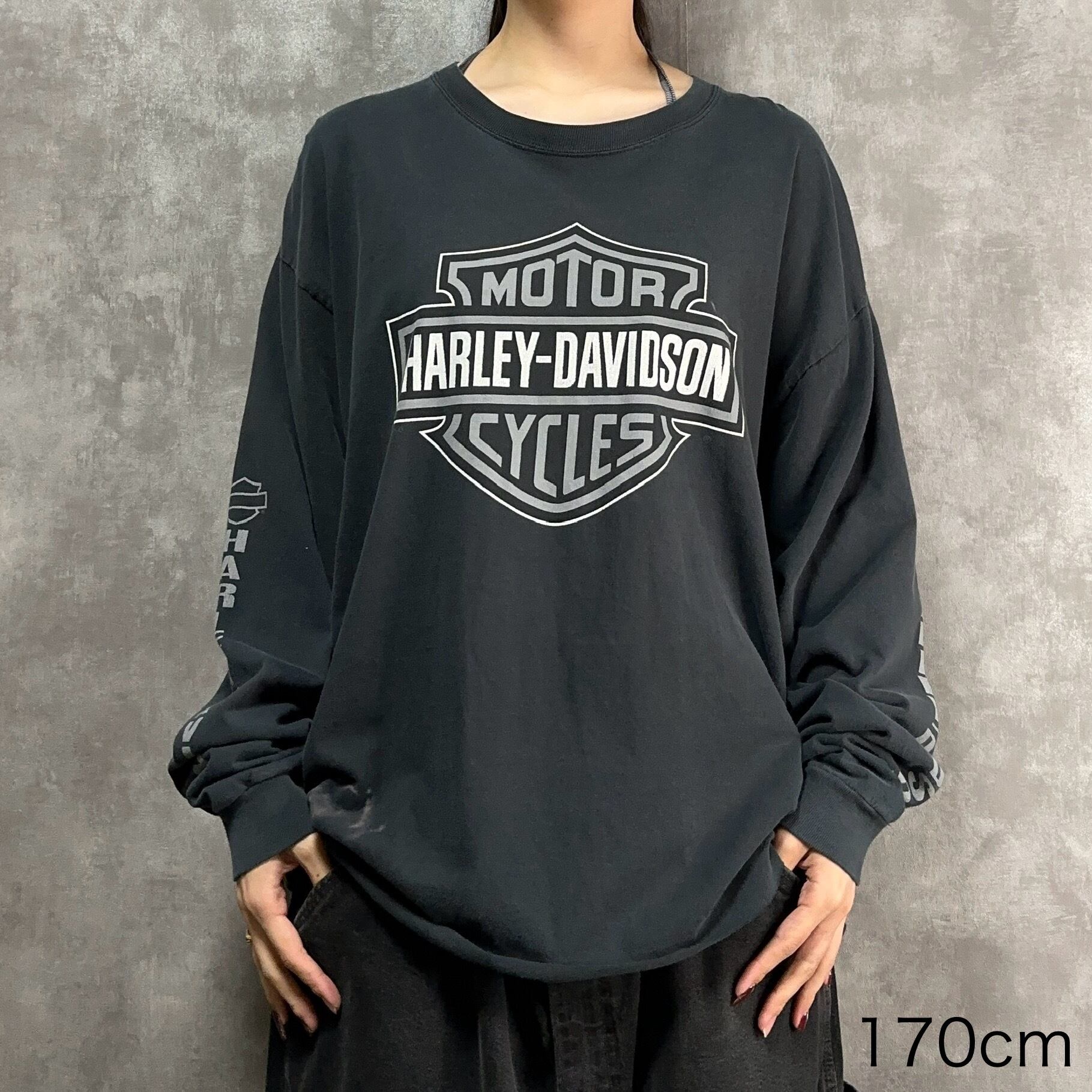 ショート丈リメイク】HARLEY DAVIDSON ロングTシャツ 2XL プリント 