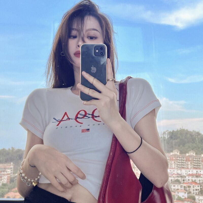 スタンダードプリントホワイトTシャツ サマーショートトップス レトロ 夏物 ヨーロピアン YY-ファッション52997989207