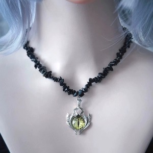 シルバーイエロー デビルアイストーンネックレス（lli_7151）