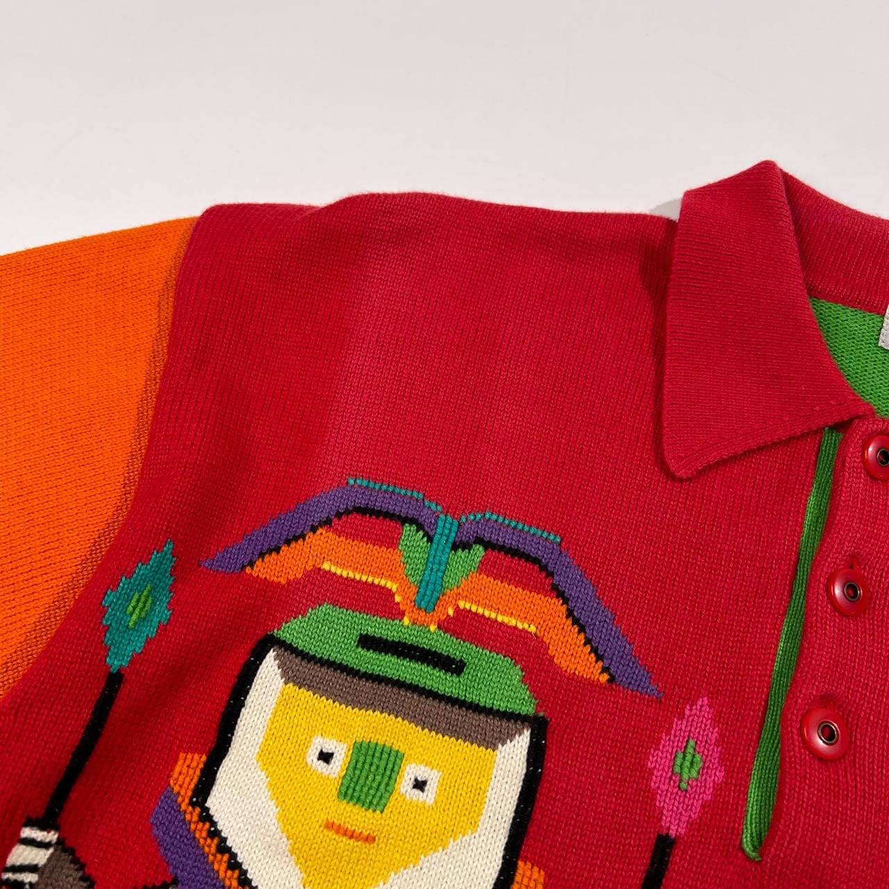 希少 FICCE YOSHIYUKI KONISHI フィッチェ ヨシユキコニシ マルチデザイン 半袖 ポロ コットンニット セーター /ビンテージ