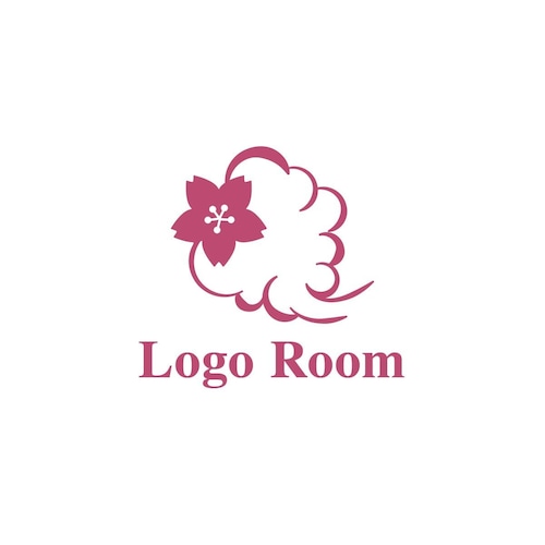 No648 桜とケムリのロゴ【桜、ケムリ、単色、赤系、シンプル、オシャレ、ショップ、店舗、販売、商品、シーシャ、タバコ】