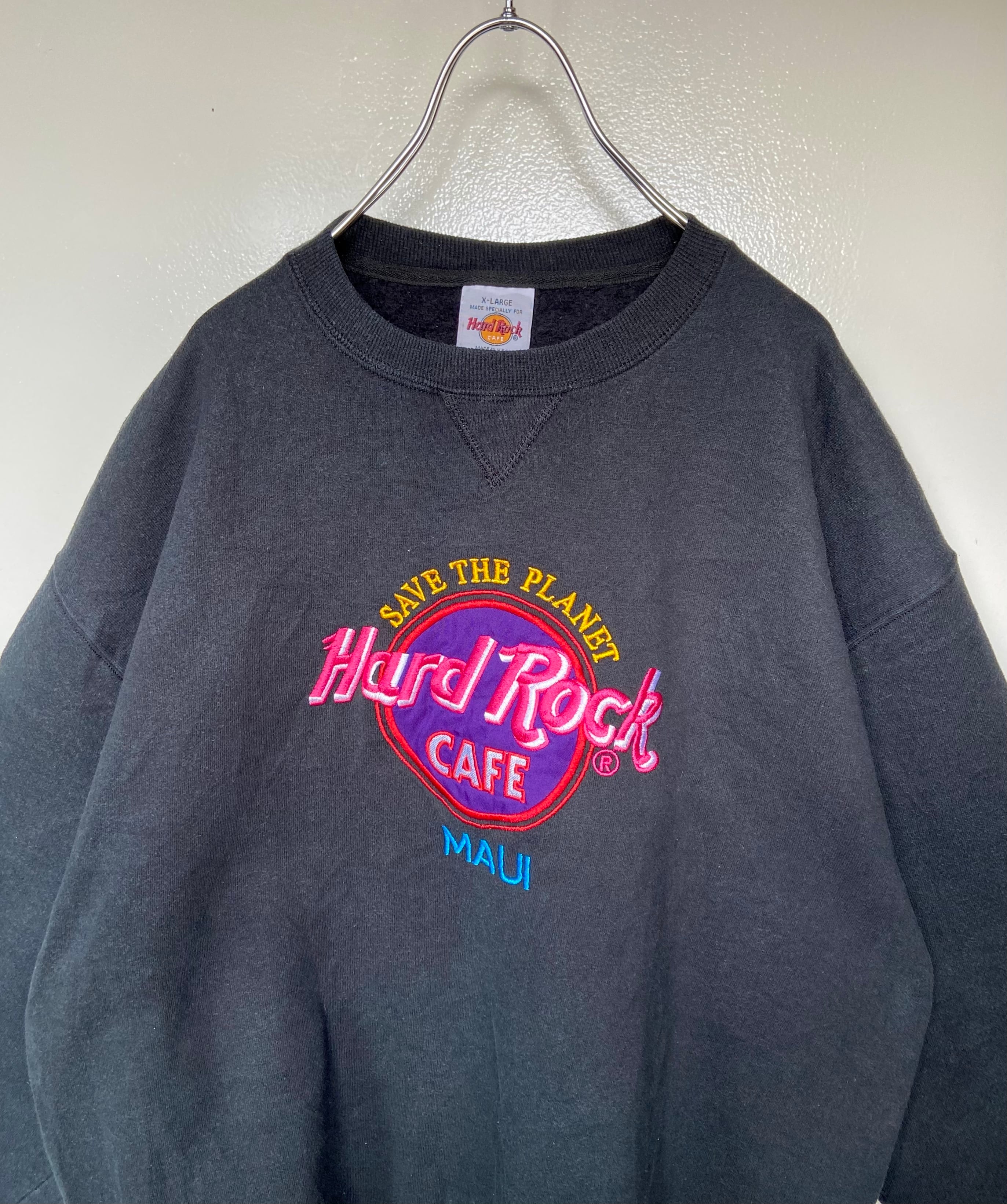 USA製 Hard Rock Cafe/ハードロックカフェ 刺繍スウェット 黒 オーバーサイズ マウイ | 【古着  らくふる】ビンテージ&リメイク専門のオンライン古着SHOP powered by BASE