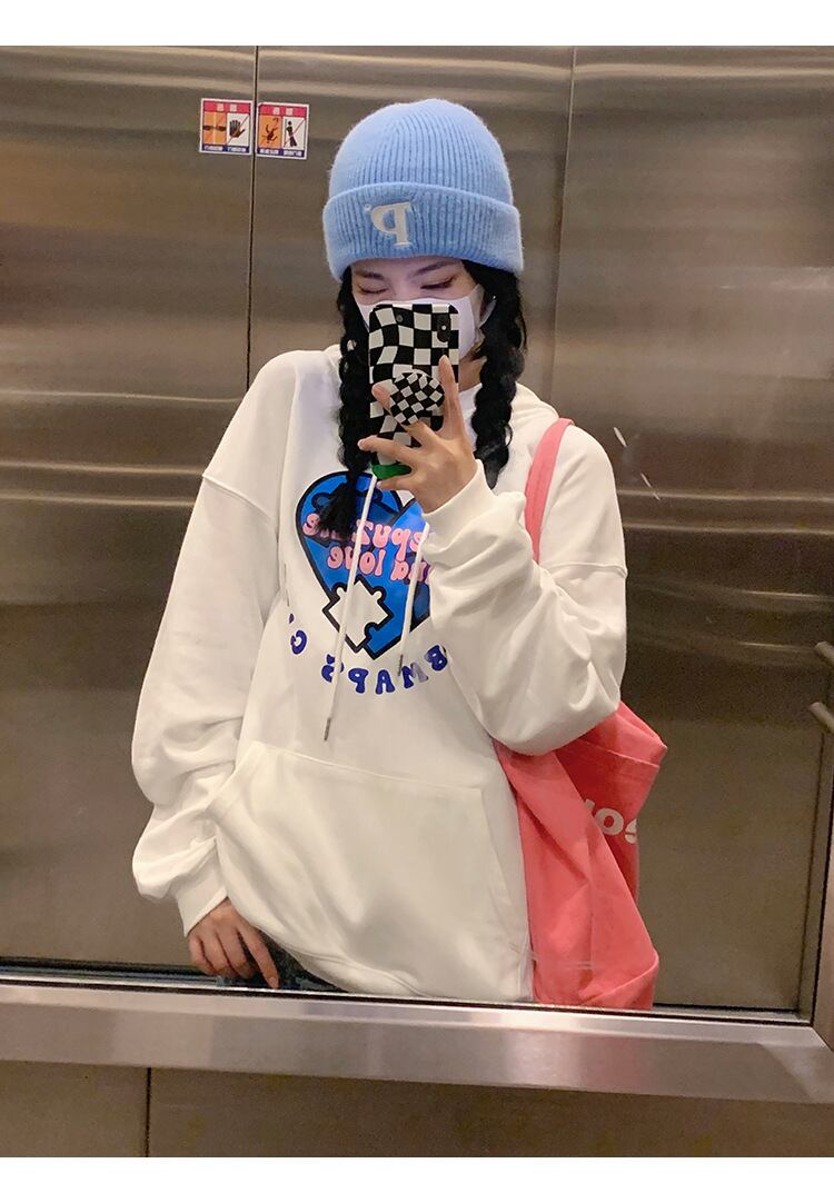 【新作】【送料無料】 アメリカンレトロラブフード付きルーズ多目的スウェットシャツ、男性と女性のカップル向けトレンディイン 038604151132