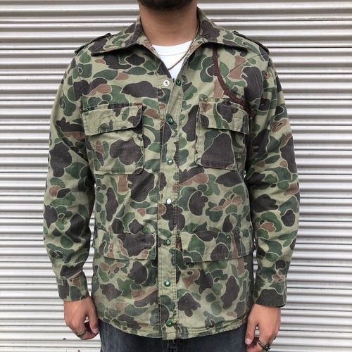 80s ダックハンターカモ ハンティングジャケット ヴィンテージ L ミリタリー 米軍 迷彩 カバーオール カモフラ グリーン コットン 90s
