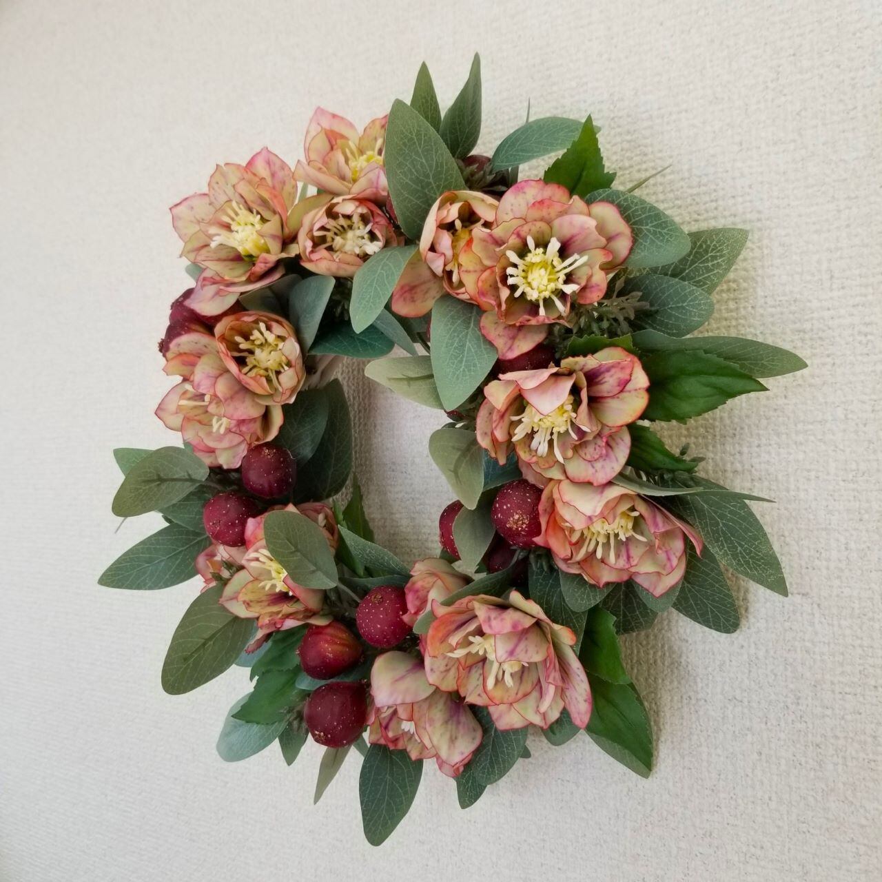 クリスマスローズ&イチジクのリース【造花】-Christmas Rose & Fig
