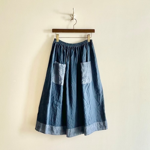 C21790 Embroidery & Plain Linen Skirt