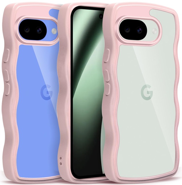 Meiping Google Pixel 10A ケース クリア かわいい ウェーブ カバー ローズピンク