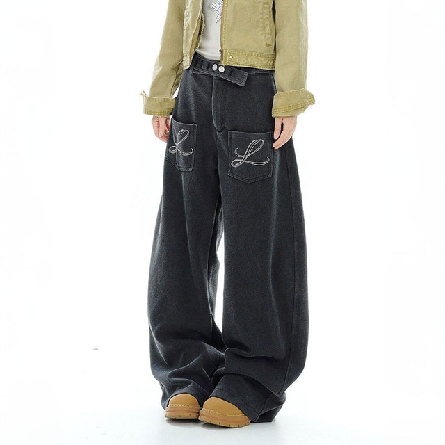 ウエストベルトスクリプトロゴワイドパンツ 2col   R02848