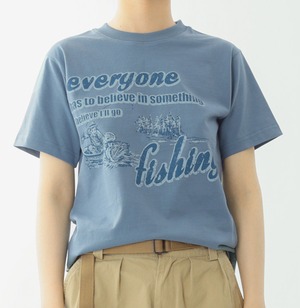 クルーネックフィッシングアートプリント Tシャツ   F0055