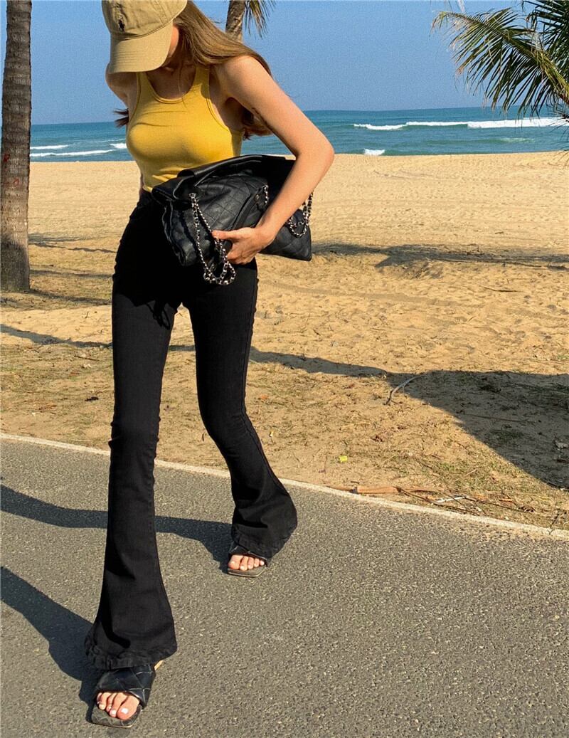 スタンダードジーンズ サマー薄手ハイウェストパンツ レッド レトロ レース 夏物 レースアップ ヨーロピアン ブラックストロベリース61993610688