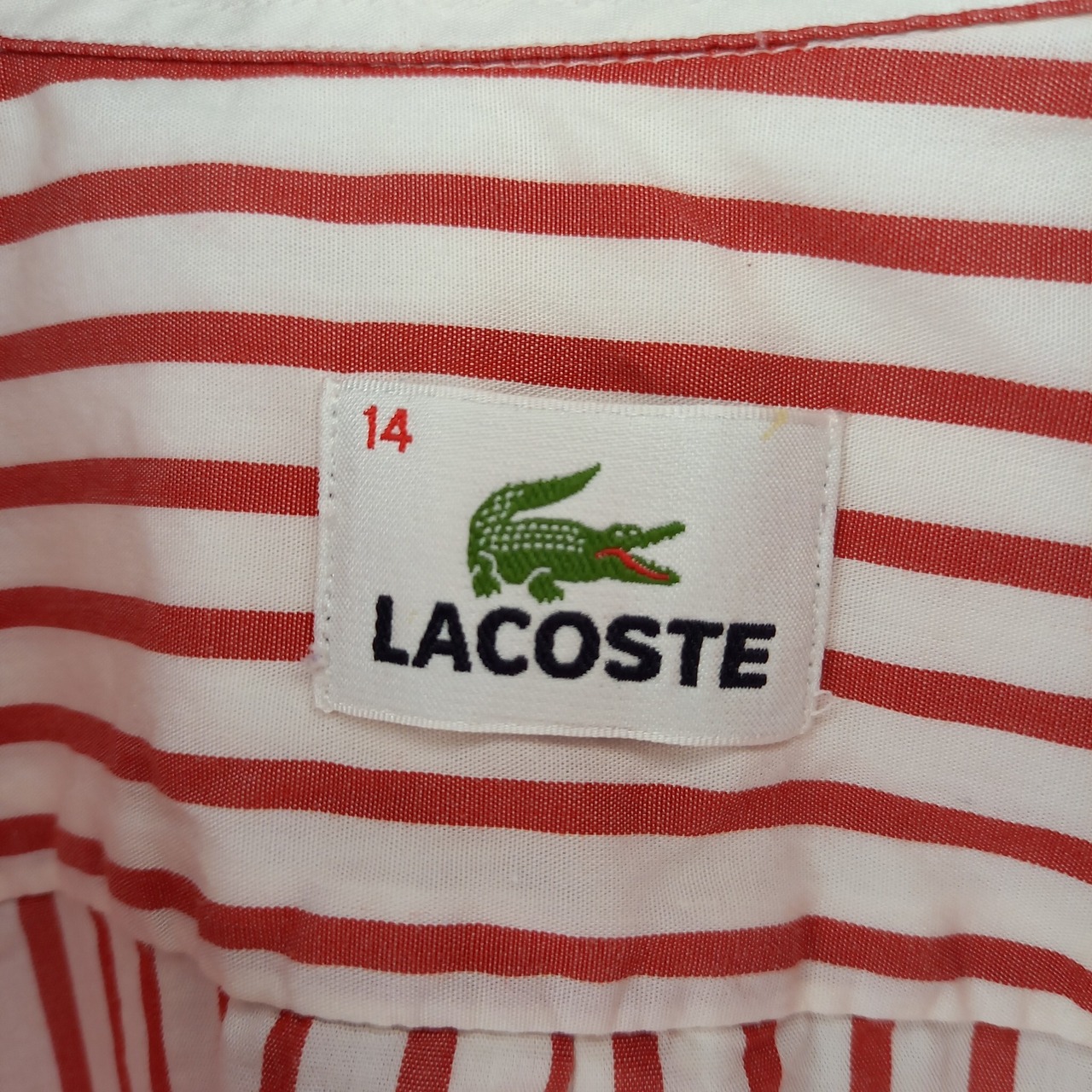 ラコステ　コットン　BDシャツ　半袖　ボタンダウン　ストライプ　刺繍　ユーロ古着
