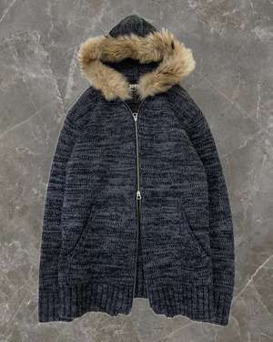 "PPFM" fur food design double zip knit hoodie