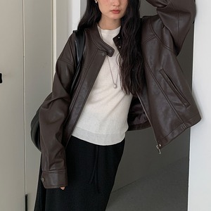 PU leather stand collar jacket〈3colors〉