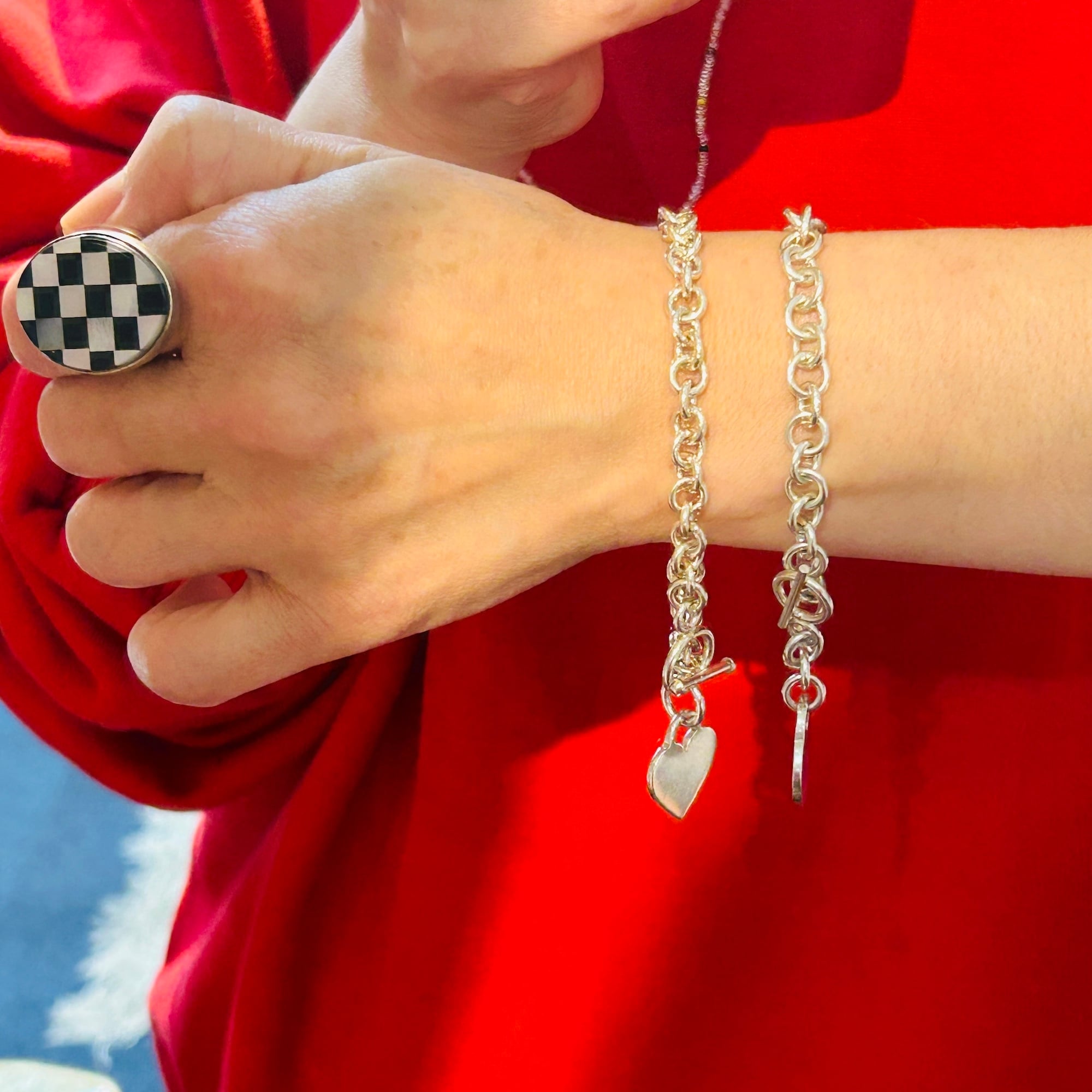 シルバー925 ハートタグトグルブレスレット(18.5cm / 21.5g) | Milo