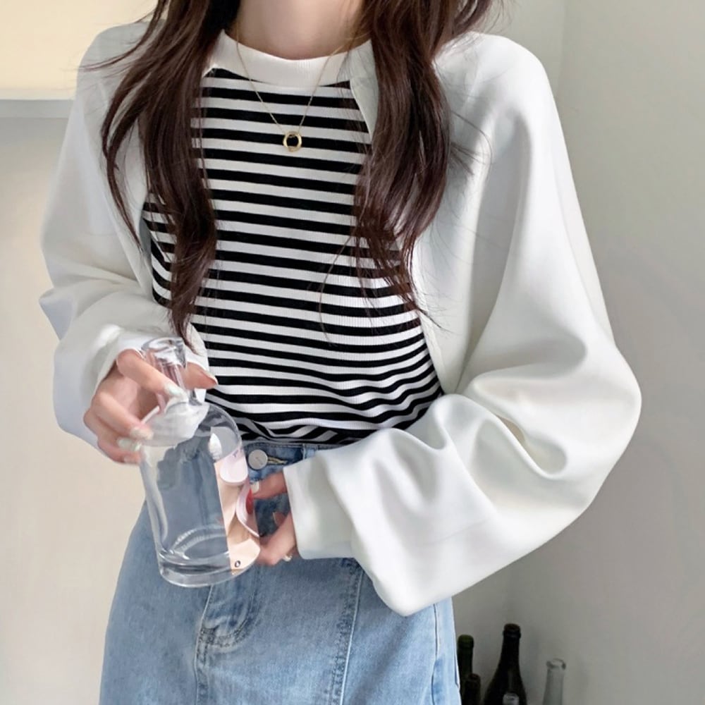 長袖 ドッキング トップス レディース 春秋冬 カットソー 韓国