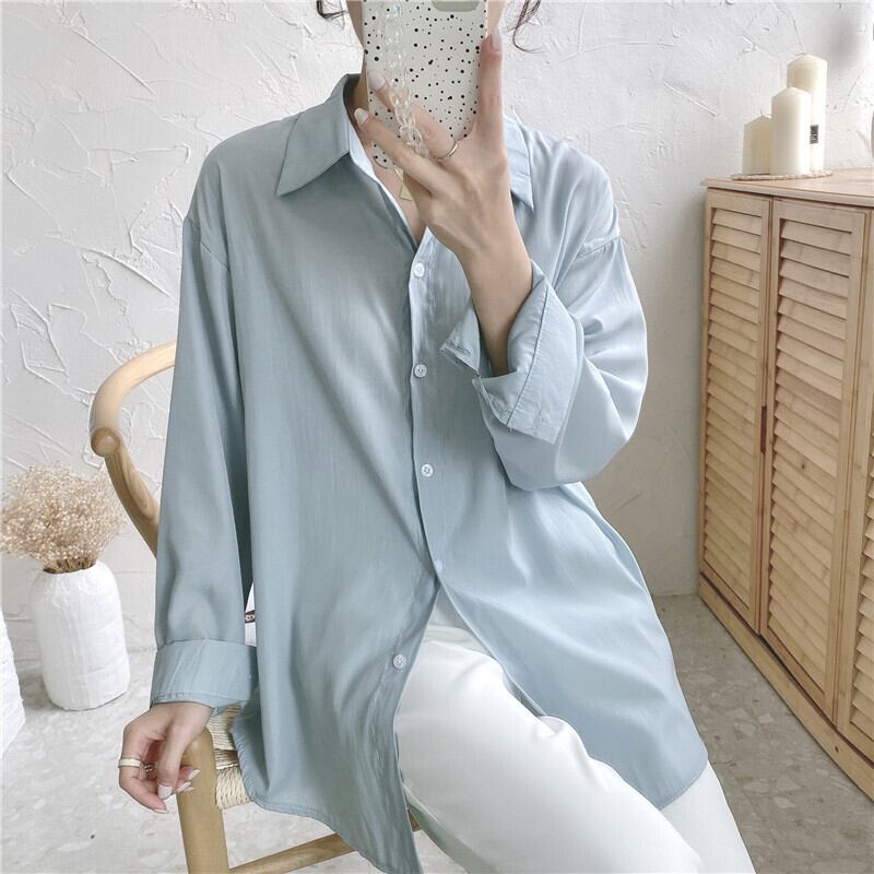 薄手ルーズカラーシャツ オータムスタイルトップス ロング 秋物 ガールズファッション94014620162