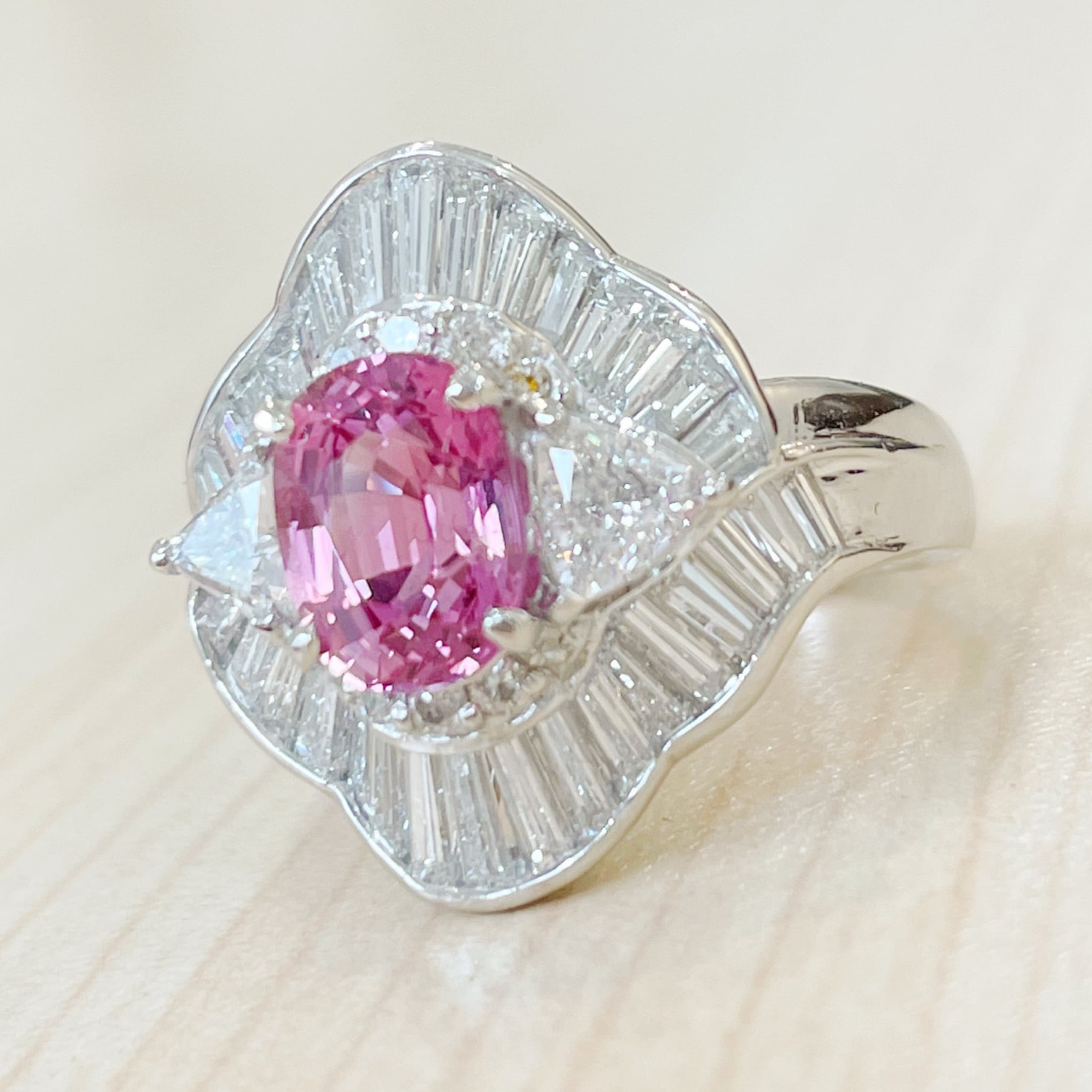 Pt900 パパラチヤサファイア 0.528ct ダイヤモンド 0.30 リングmare_CSJewelry