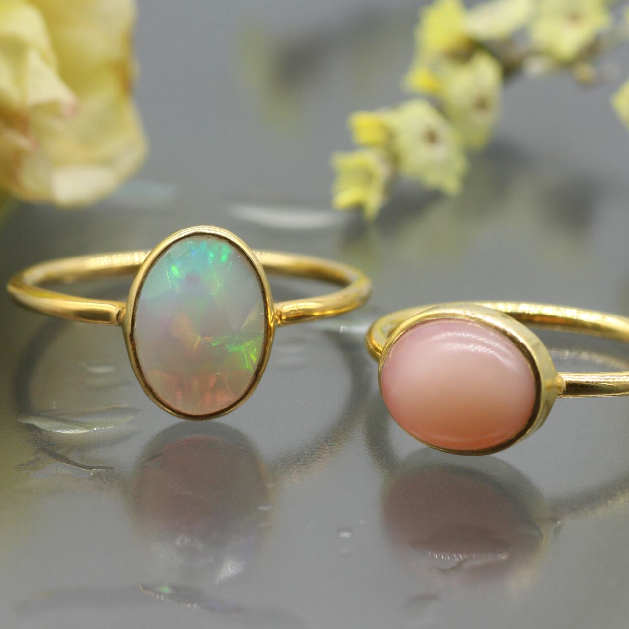 大粒プレシャスオパールリング【16号】 Silver925×18KGP | 【インド産