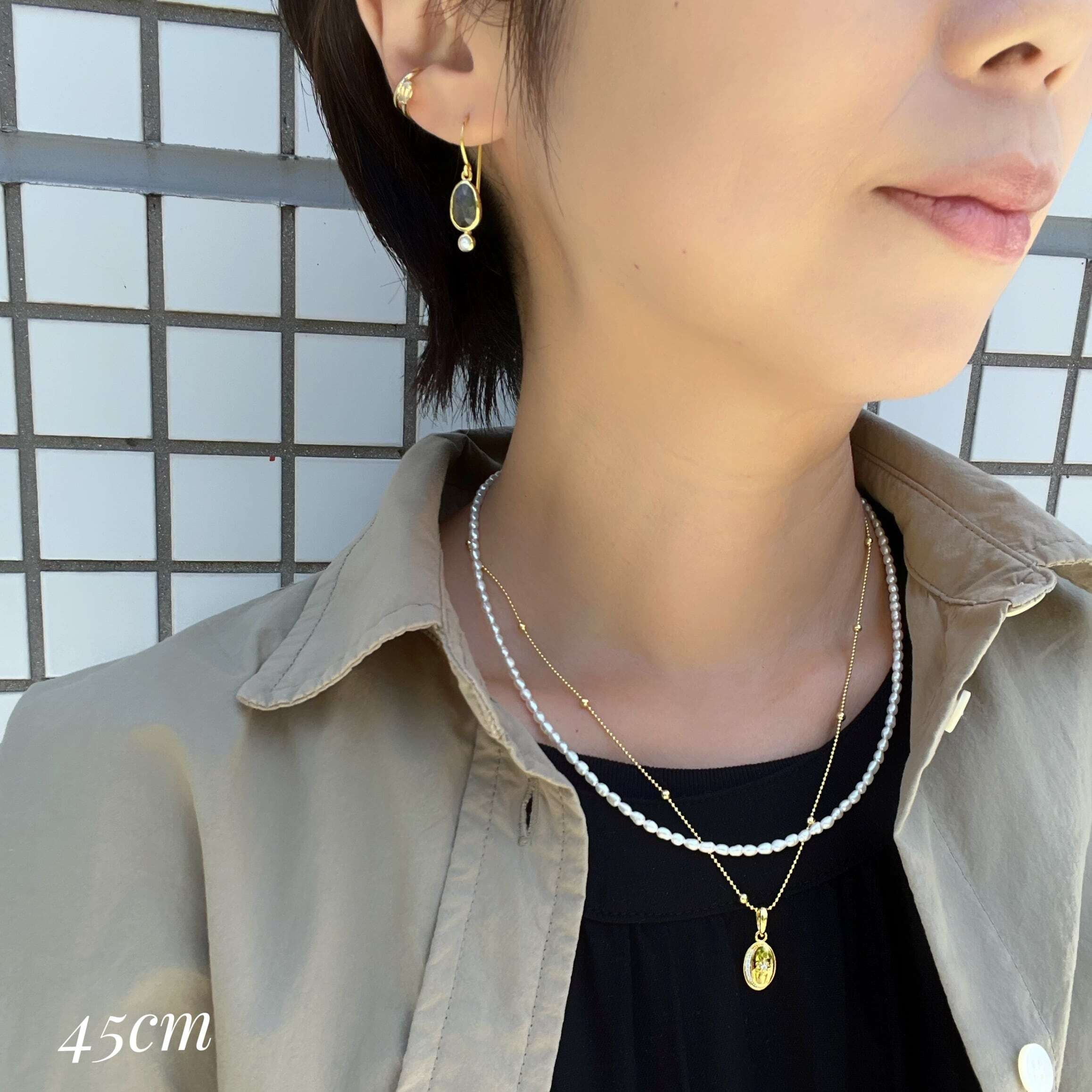 ダブルチェーン 40/45/50cm Gold Coating 重ね付け ホワイト ベビー