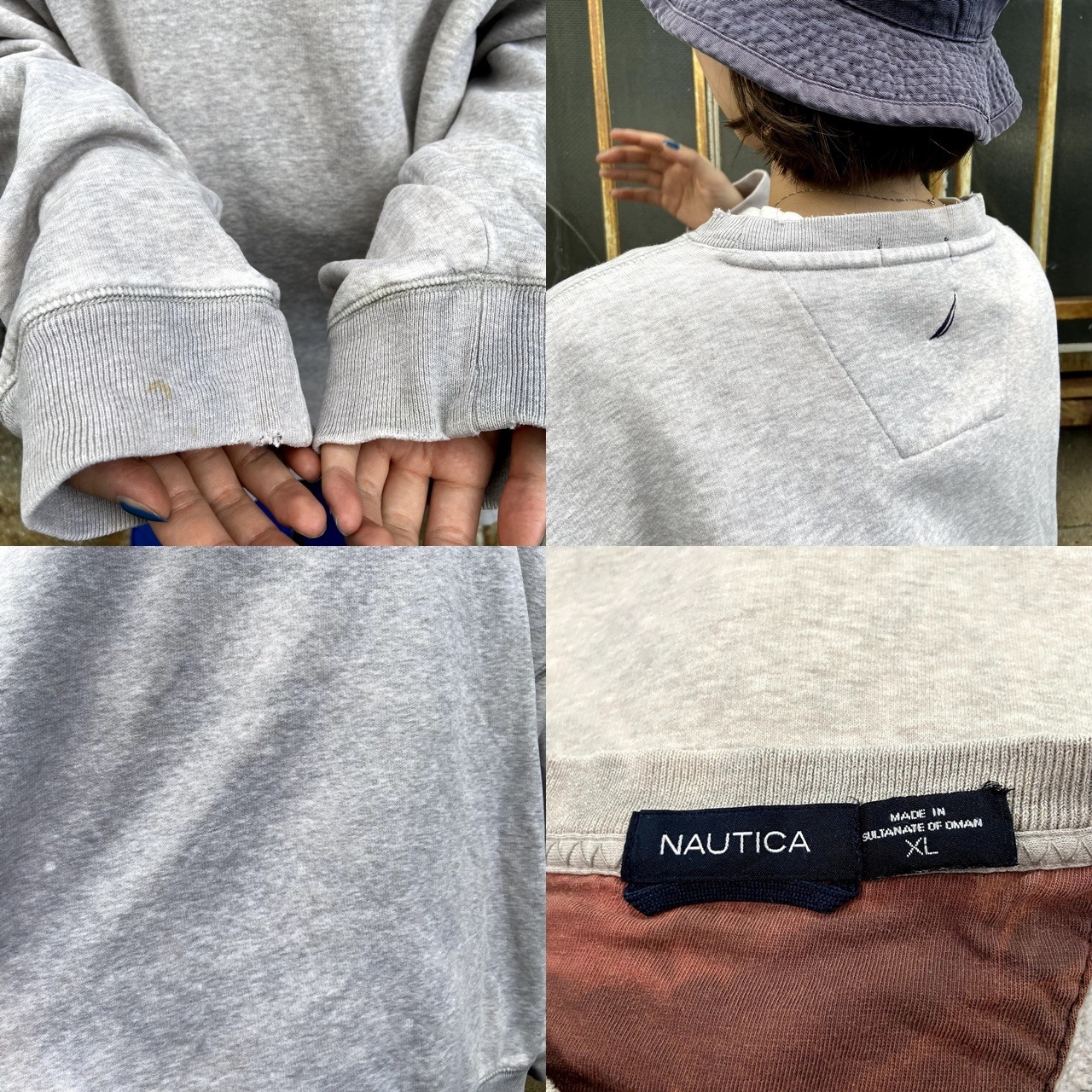 NAUTICA ノーティカ 企業ロゴ 刺繍 ブリーチ加工 ボロ スウェット 
