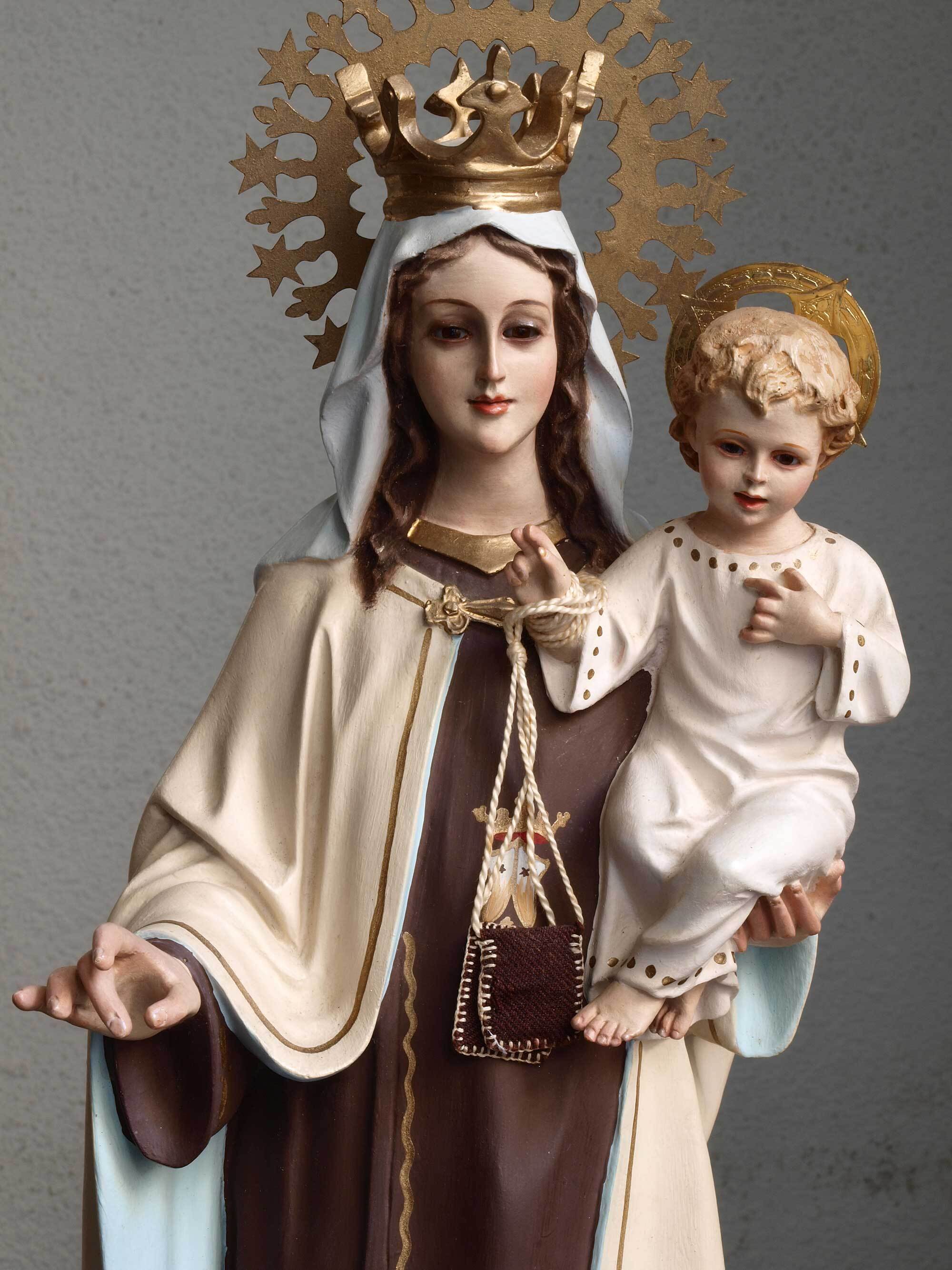 茶色のスカプラリオ カルメル山の聖母子像 高47.5cm グラスアイ