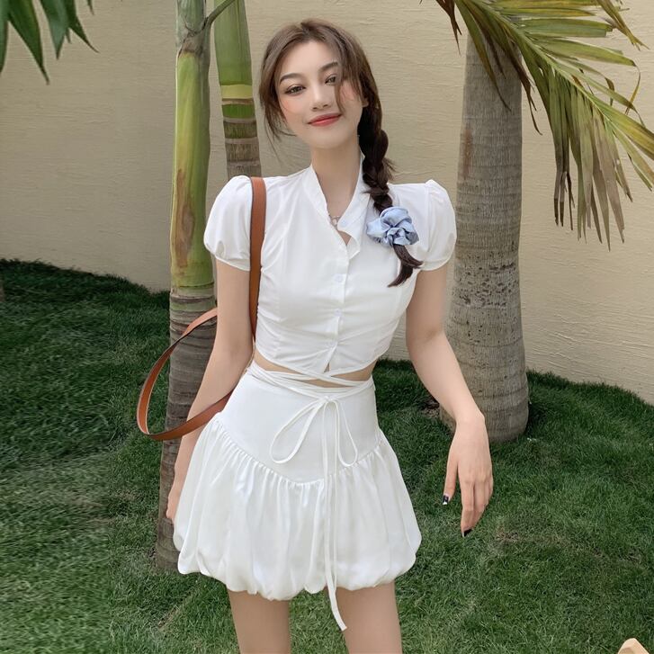 レディースサマースタイルスリーブシャツ トップス スカート 夏物 ハンチェンe9650333543