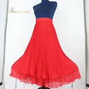 社交ダンス 衣装 スタンダード スカート レッスンウェア 女性用 レディース オールシーズン 赤 レッド系 無地 プリーツ 派手 シンプル 練習着 練習用 スカート丈84cm ウエスト27.5cm ポリエステル製 伸縮性 衣装 スカート レッスン 着用感 軽量