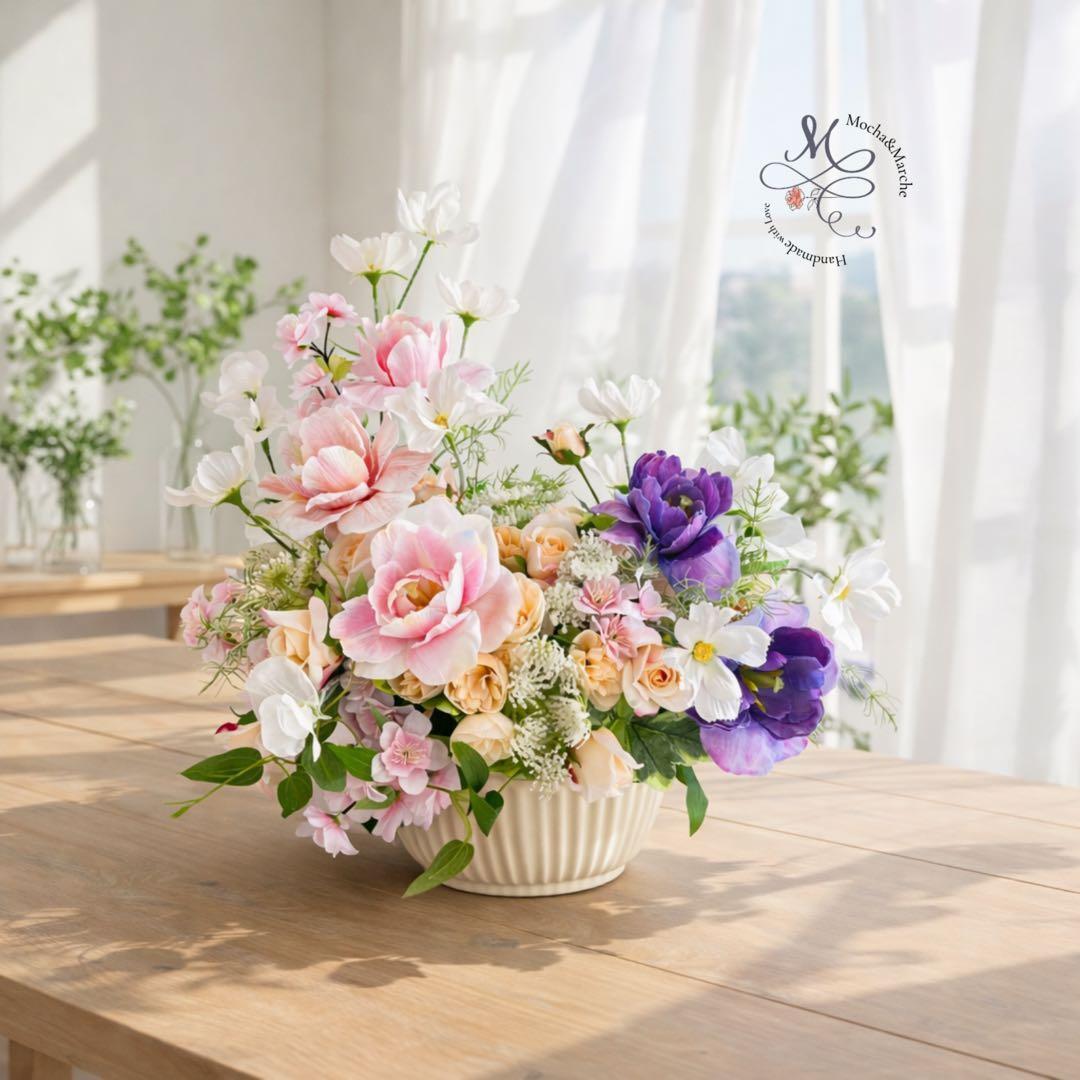 光触媒】春を彩るチューリップと桜の花々 〜陶器に咲く贅沢なフラワー