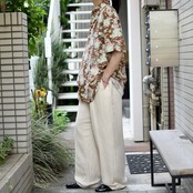 LOUIS RAPHAEL rayon linen 3tuck wide slacks