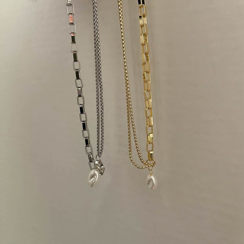 S925韓国風ファッションチェーンパールネックレス