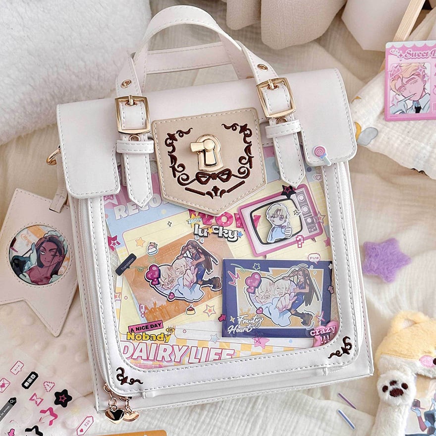 量産型ロリータ 小物単品 鍵穴刺繍×透明窓痛バッグ|ボルドー 推し活 ライブ 全7色|SEASONZ