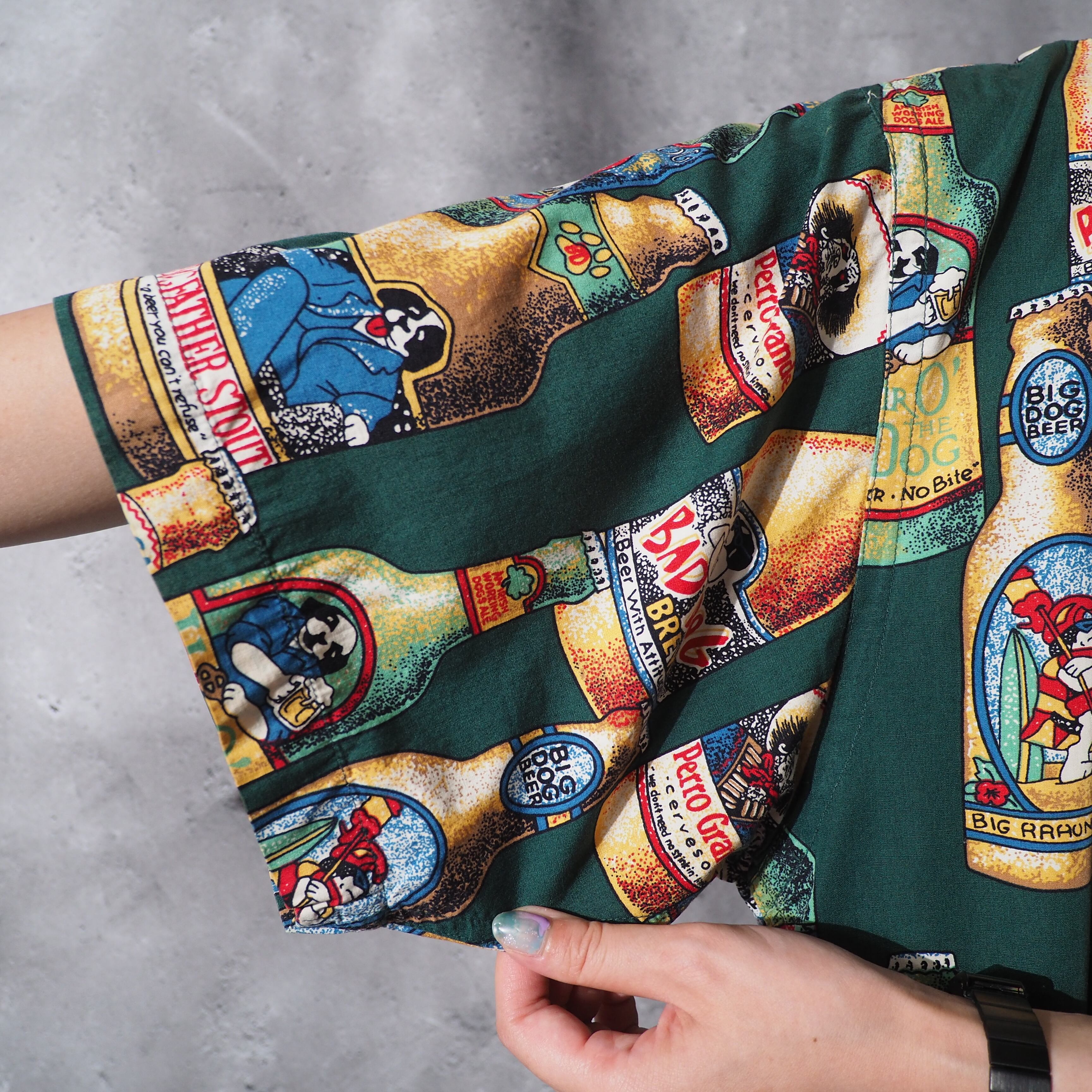 1990s ” Liqueur Big Dogs ” printed cotton button down shirt