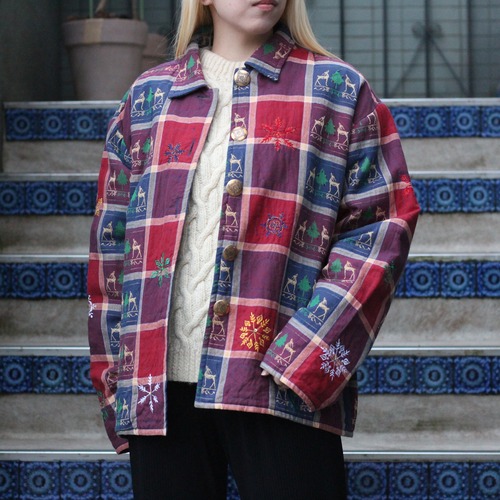 USA VINTAGE new Direction CHECK PATTERNED EMBROIDERY DESIGN JACKET/アメリカ古着チェック柄刺繍デザインジャケット