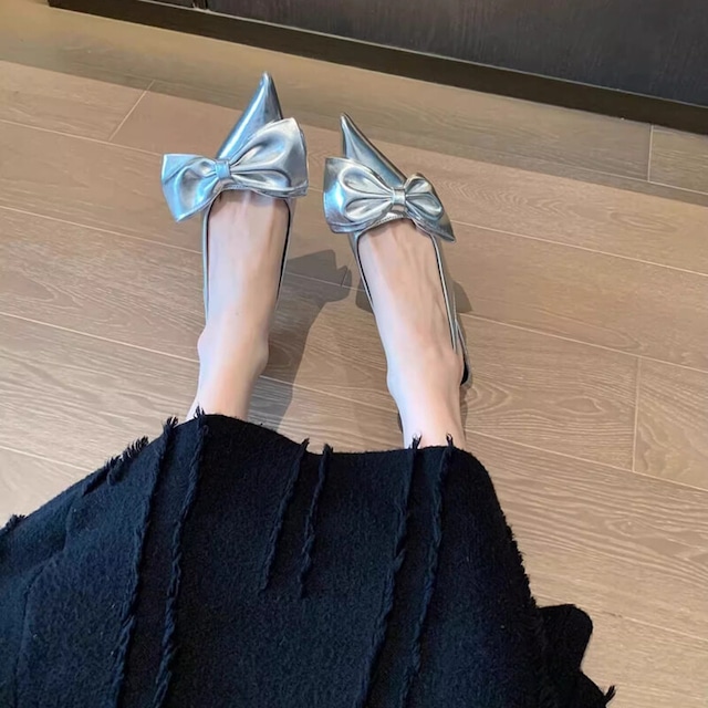 Pointed toe ribbon mule sandals　B759