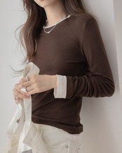 Simple fake layered long sleeve T-shirt T20056