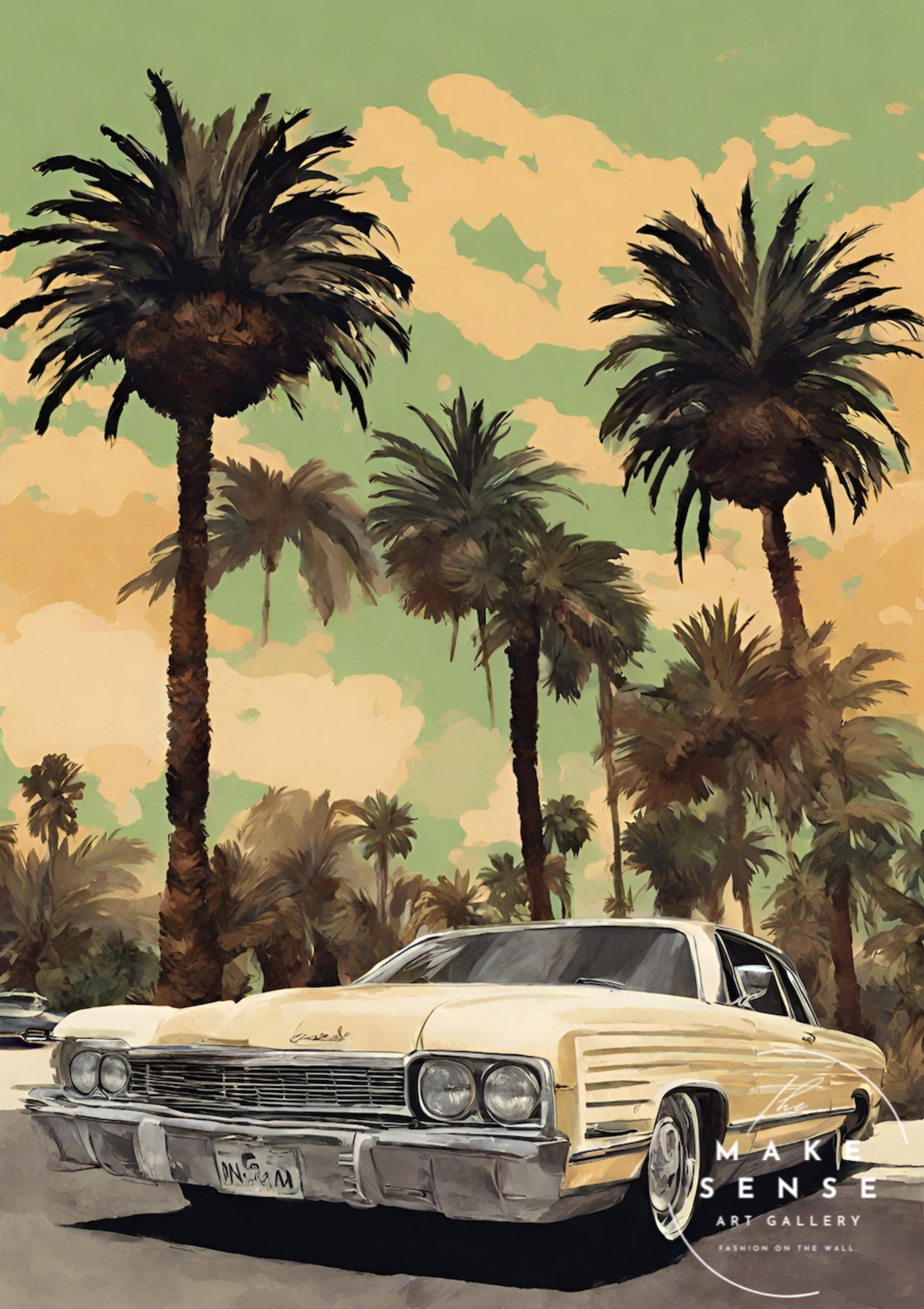 California Life｜クラシックカーとパームツリーのヴィンテージアートポスター｜カリフォルニア気分を楽しむ西海岸インテリアA3ポスター