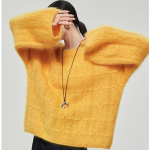 yellow cable knit fuzzy oversized sweater<t3138>