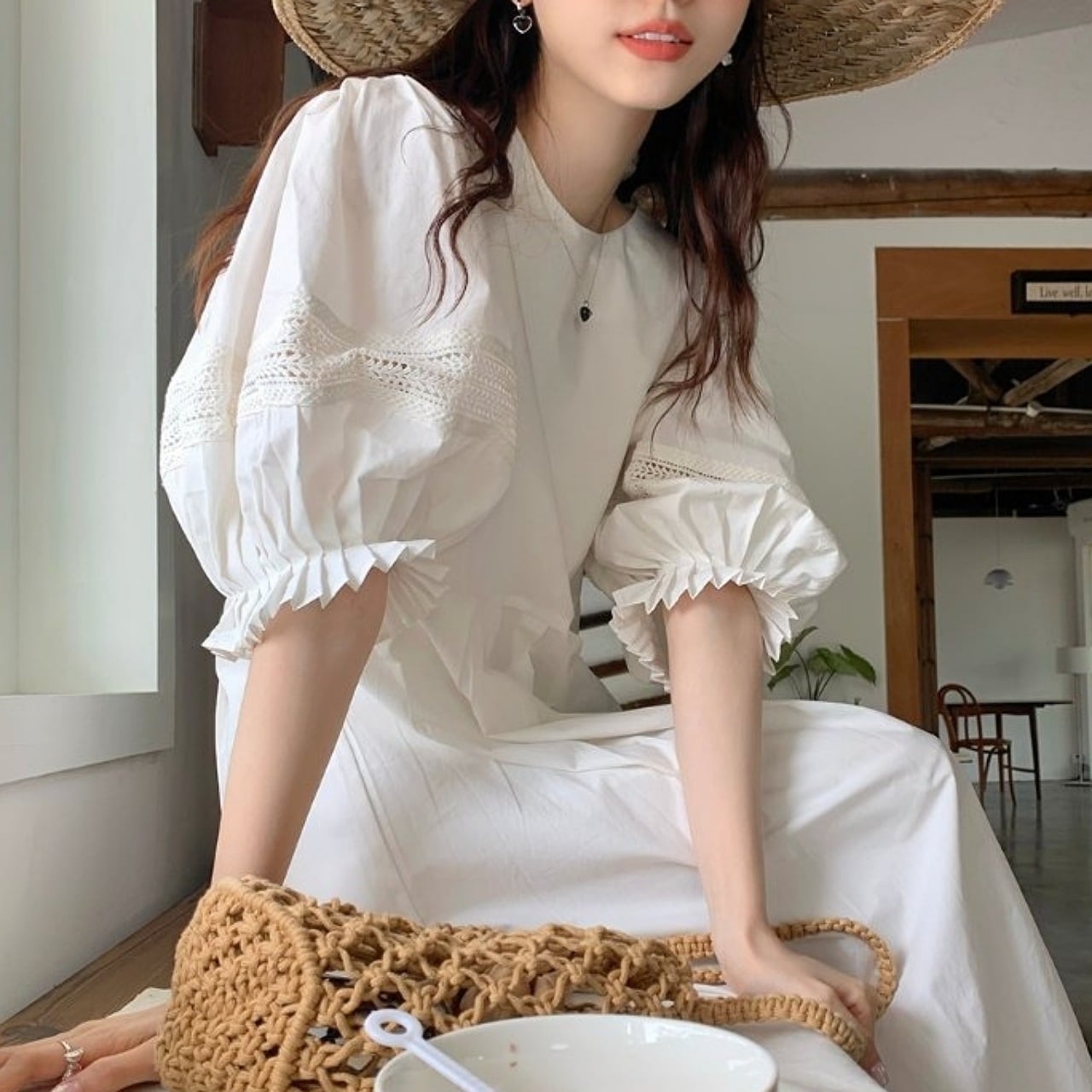 【S-XL】ボリューム袖ワンピース