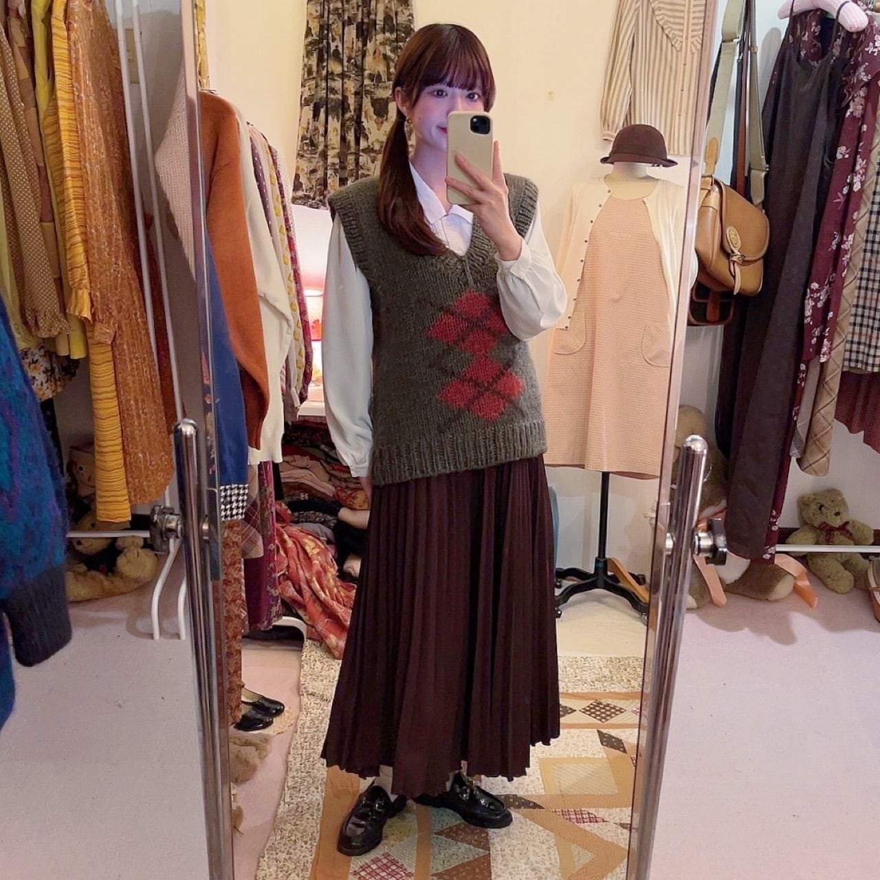 green argyle hand knit vest